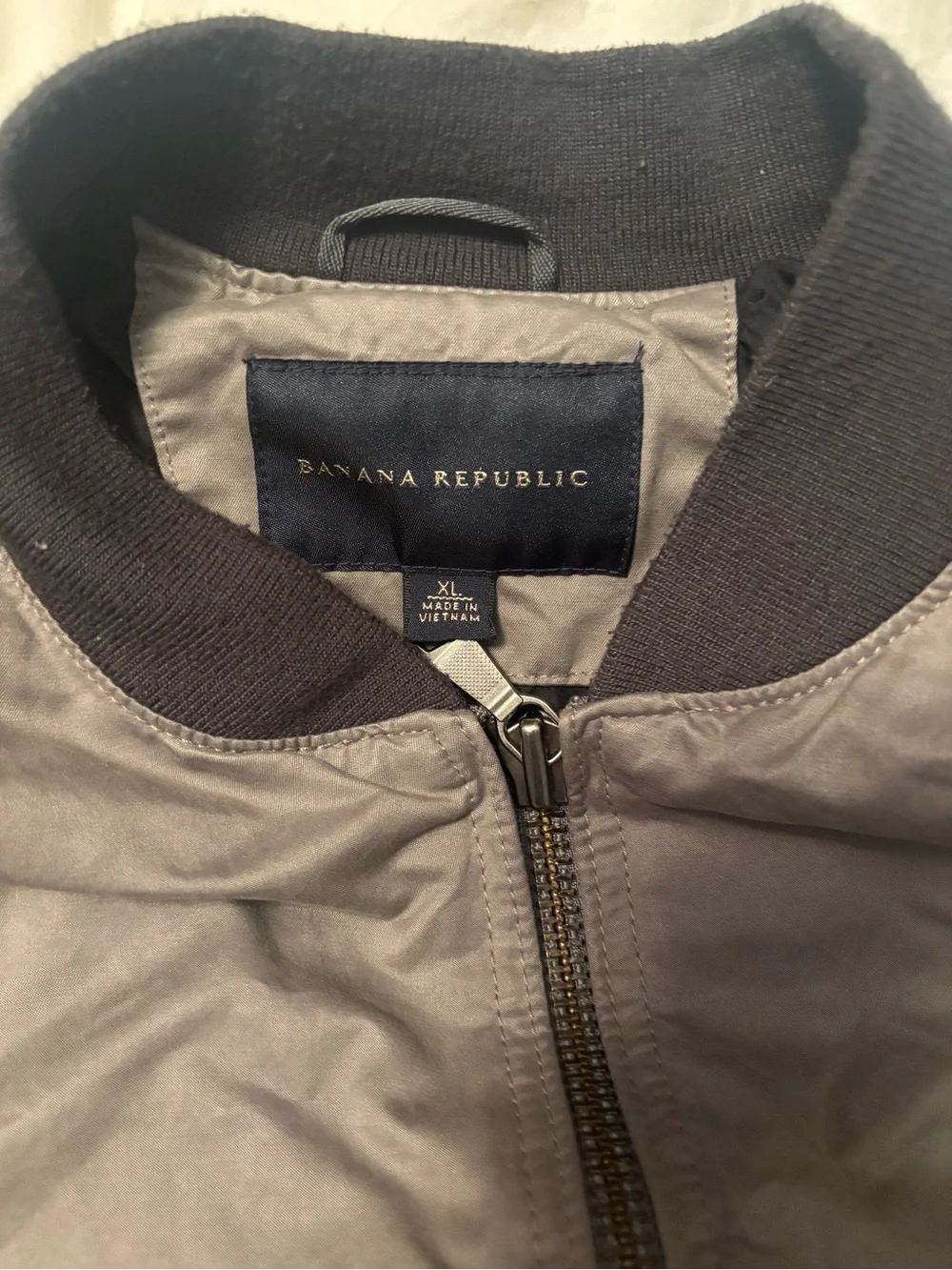 Banana Republic Taupe Bomber Jacket with Black Trim